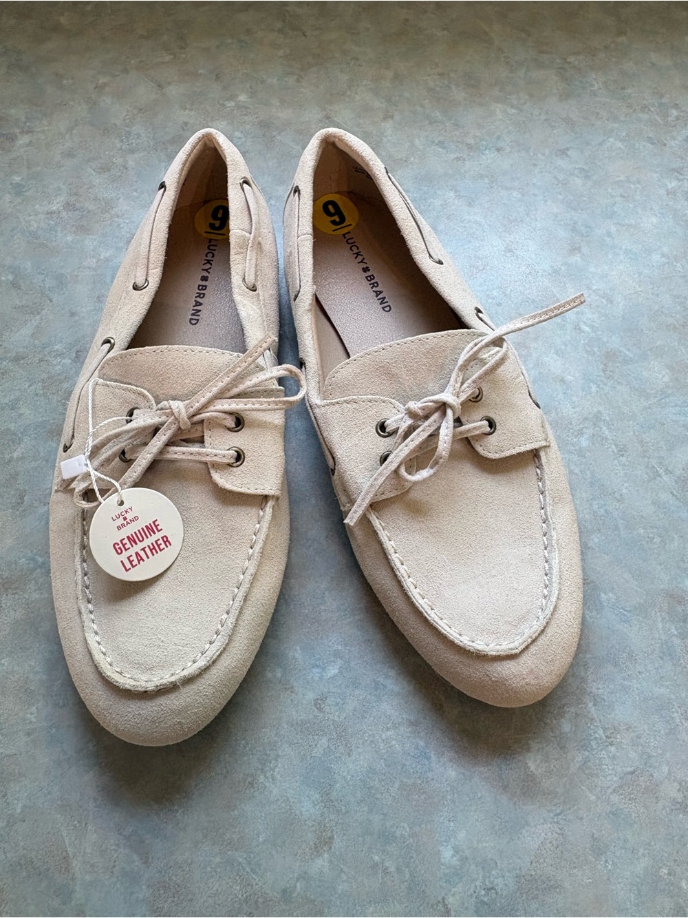 Lucky Brand Women's Light Beige Suede Lace-Up Loafers